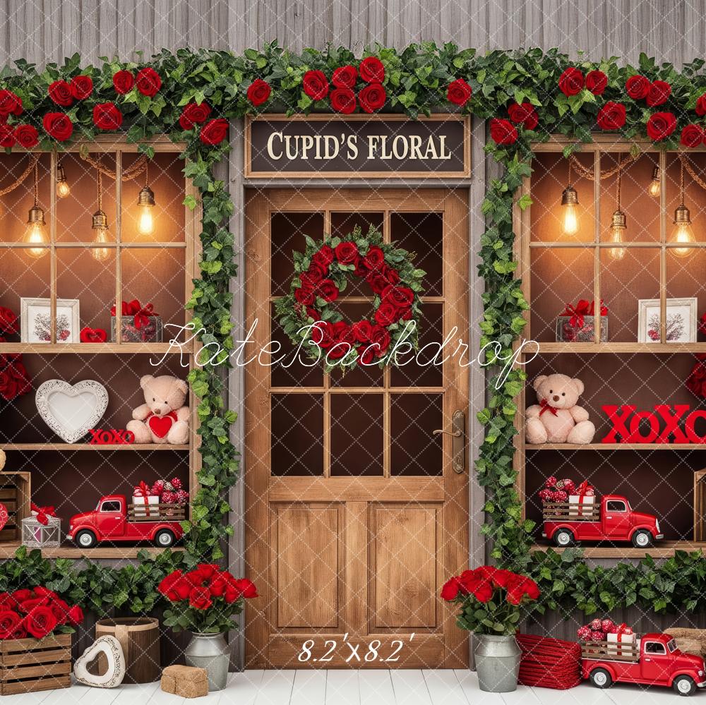 Kate Valentine's Day Red Roses Floral Garland Shelves Teddy Bear Truck Backdrop Designed by Patty Roberts