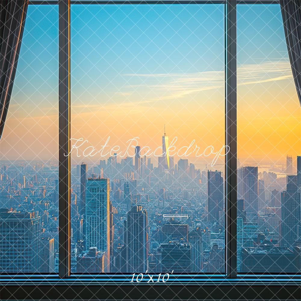 Sunset City Scape Window Foto Achtergrond Designed by Mini MakeBelieve