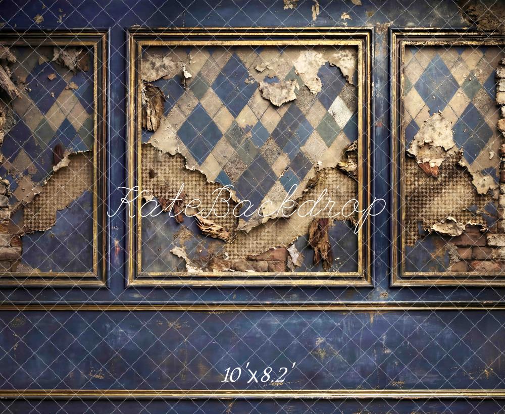 Kate Father's Day Vintage Blue Distressed Diamond Pattern Wall Printed Backdrop Designed by Mini MakeBelieve