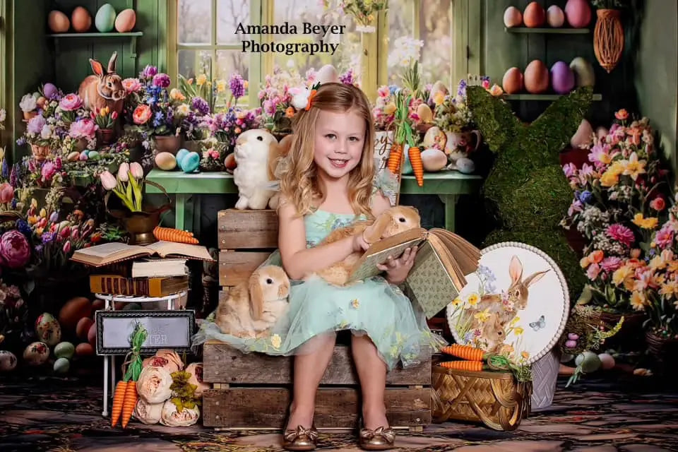 Easter Window Bunny Flowers Eggs Foto Achtergrond Designed by Emetselch