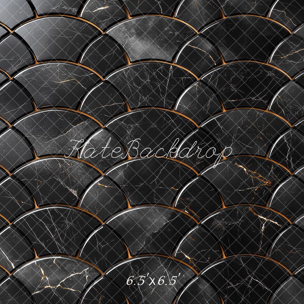 Kate Black Scallop Marble Floor Backdrop Designed by Mini MakeBelieve