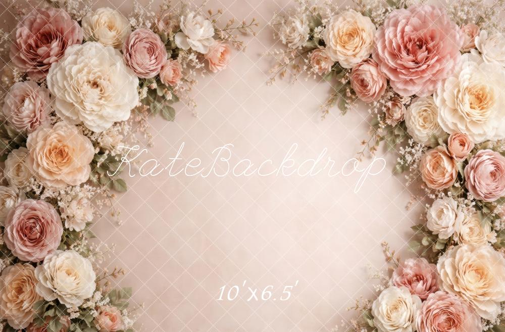 Kate Spring Blush Flower Arch Cream Roses Printed Backdrop Designed by Vertigo Productions
