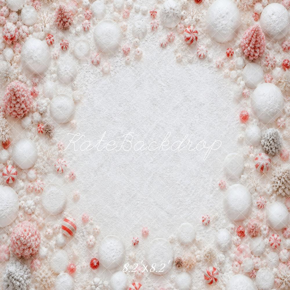 Kate Christmas Newborn White Peppermint Snowball Border Floor Printed Backdrop Designed by Vertigo Productions