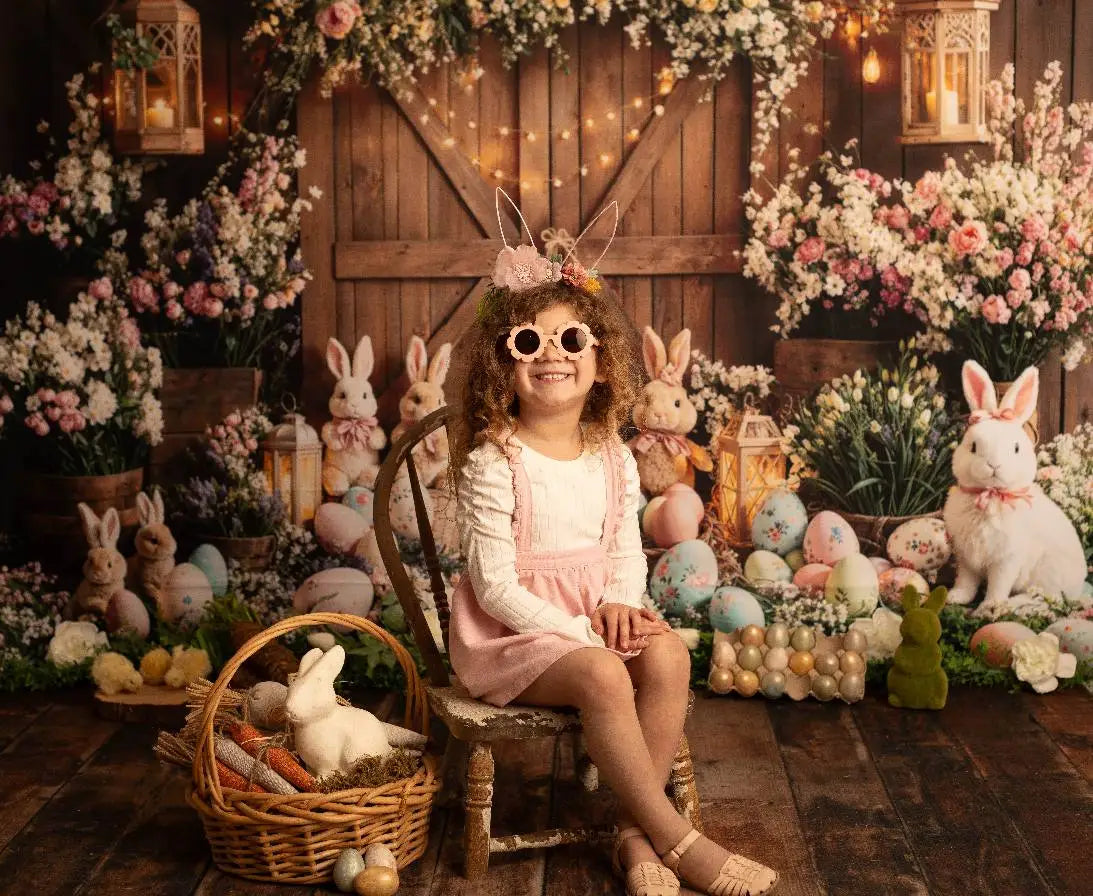 Easter Bunny Floral Eggs Wood Backdrop Designed by Emetselch