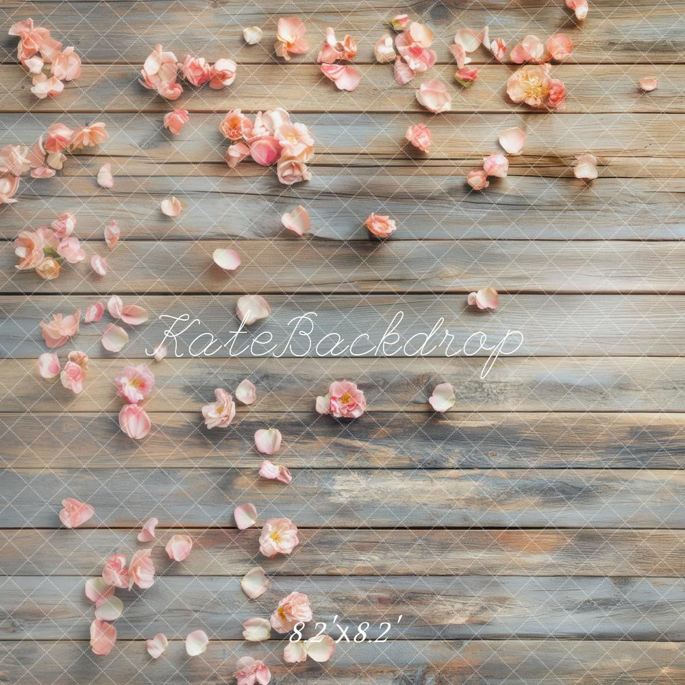 Fondos de piso de madera de pétalos rosas diseñados por Mini MakeBelieve