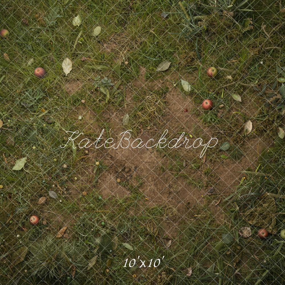 Kate Fall Fallen Apples On Grass And Dirt Floor Printed Backdrop Designed by Ashley Ward