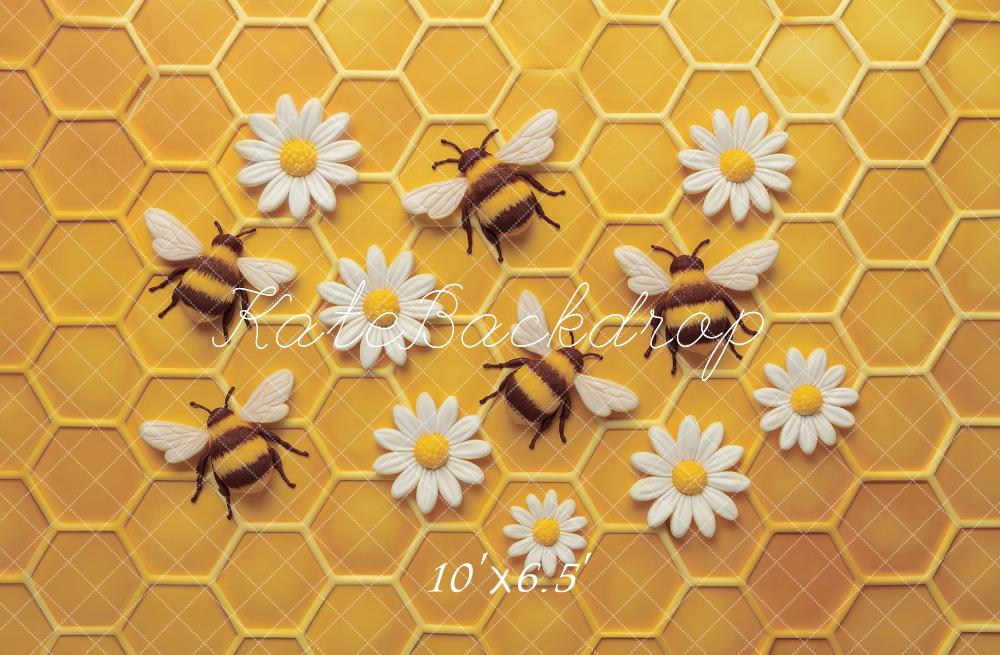 Fondo per festa di compleanno a tema ape con torta distrutta margherita