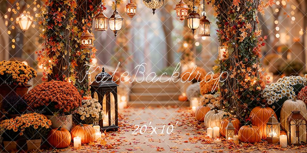 Kate Fall Maple Leaves Arch Pumpkins Lanterns Stairs Backdrop Designed by Emetselch