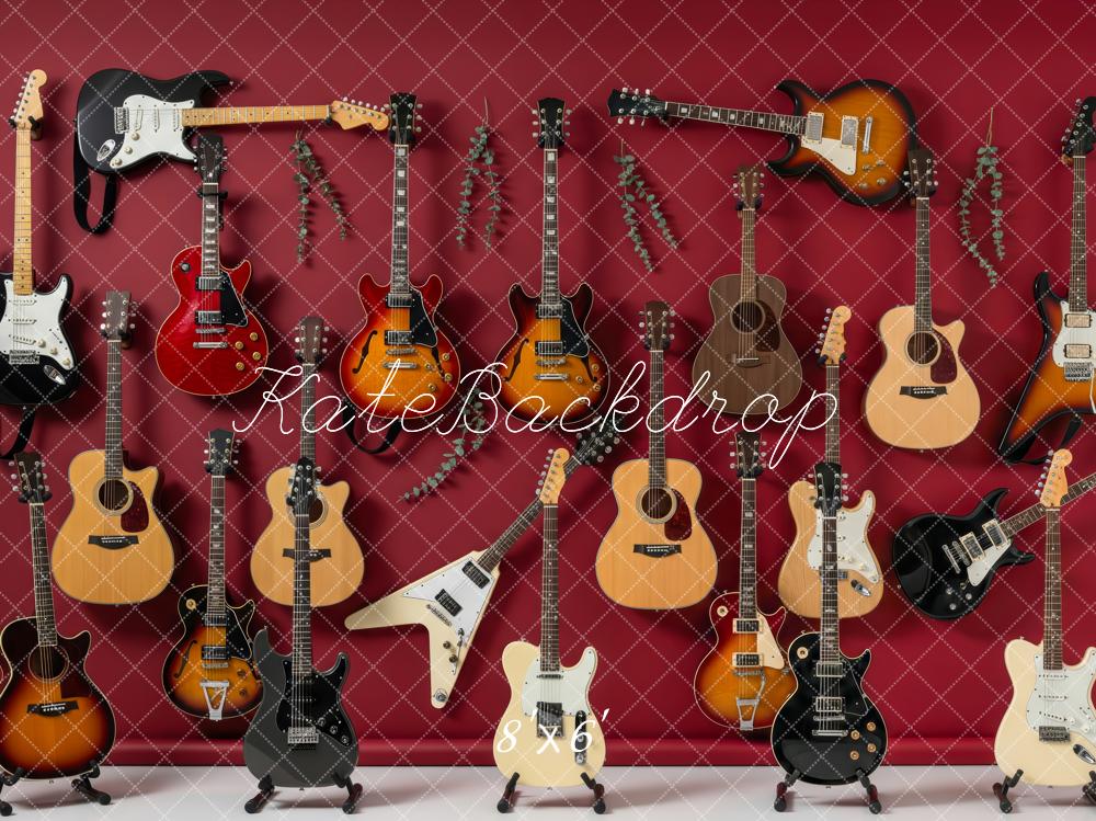 Kate Electric and Acoustic Guitars Red Wall Backdrop Designed by Patty Roberts