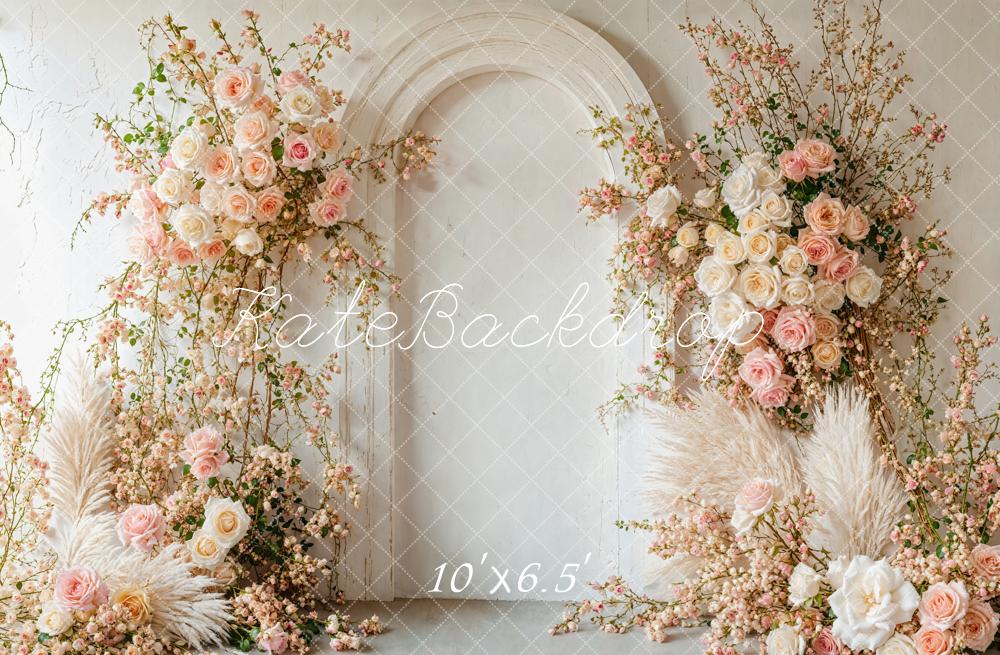 Kate Spring Boho Soft Pink Floral Arch Backdrop Designed by Emetselch