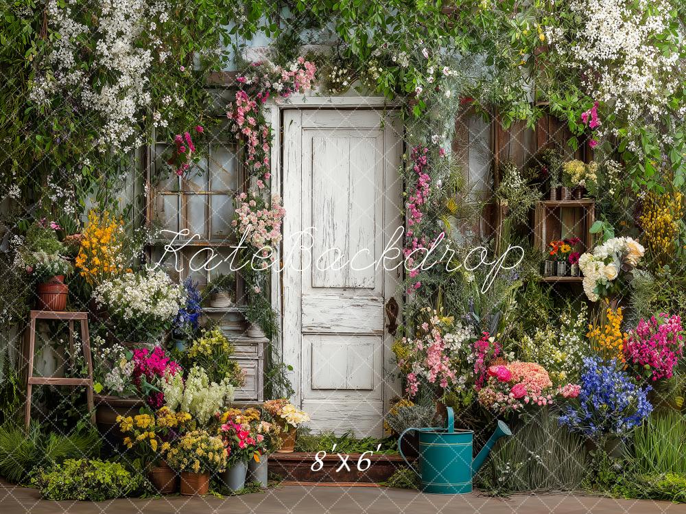 Kate Summer Flower Arch Rustic Door Garden Printed Backdrop Designed by Angela Miller