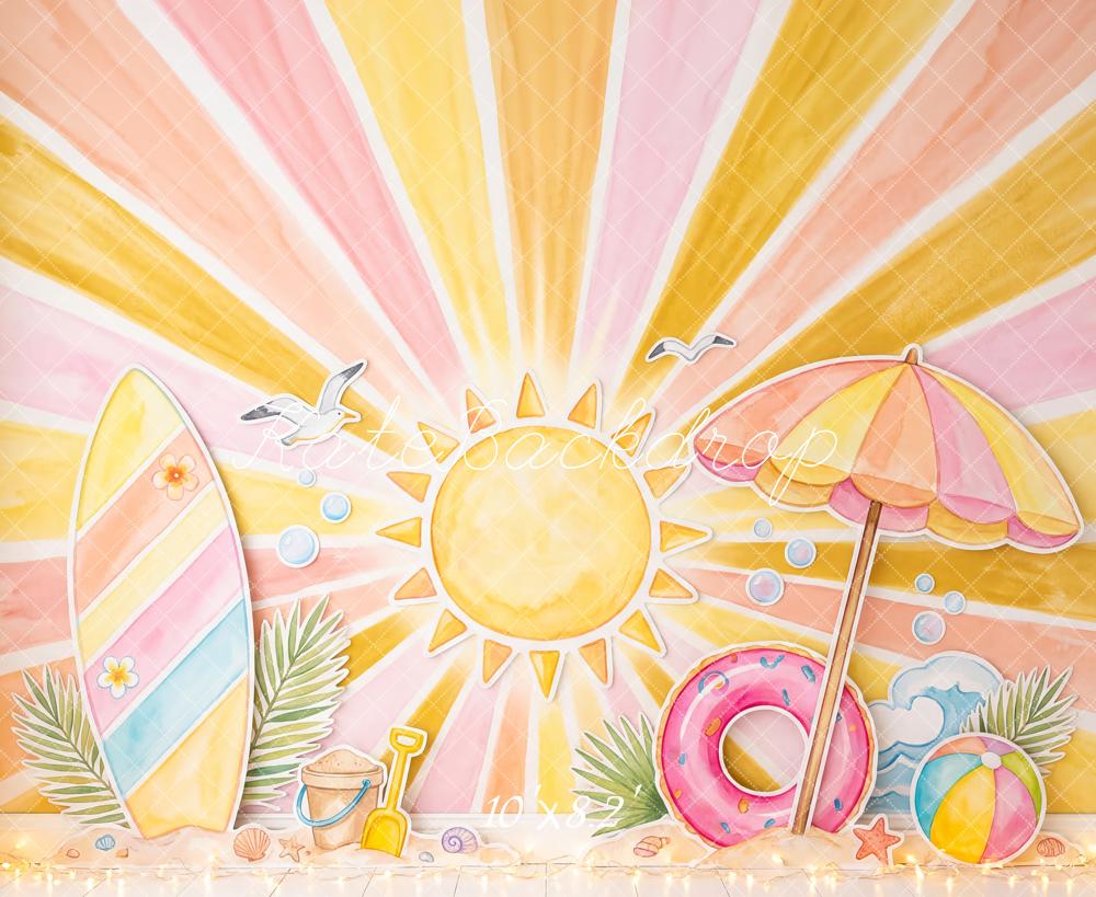 Kate Summer Beach Sun Surfboard Umbrella Float Kids Printed Backdrop Designed by Patty Roberts
