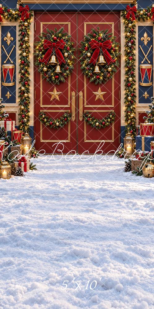 Kate Sweep Christmas Red Nutcracker Door Wreaths Snow Printed Backdrop Designed by Vertigo Productions