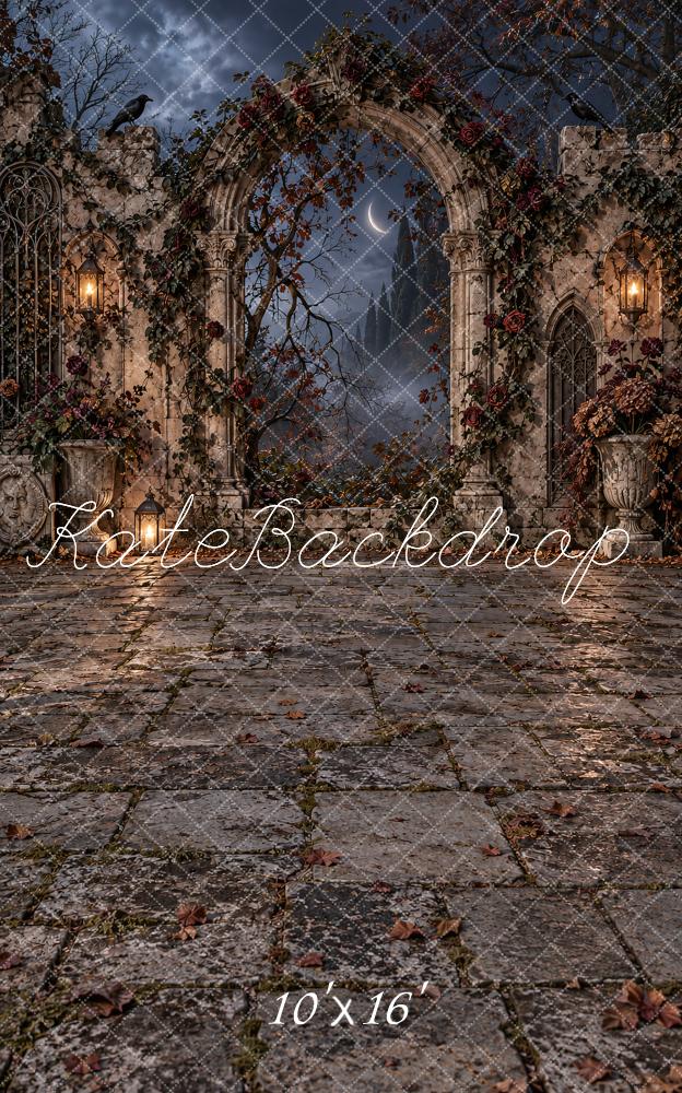 Kate Sweep Gothic Ruins Stone Arch Cobblestone Courtyard Printed Backdrop Designed by Vertigo Productions