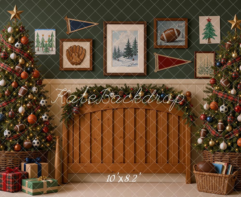 Kate Christmas Headboard Sports Trees Mantel Printed Backdrop Designed by Shutter Swan Studios