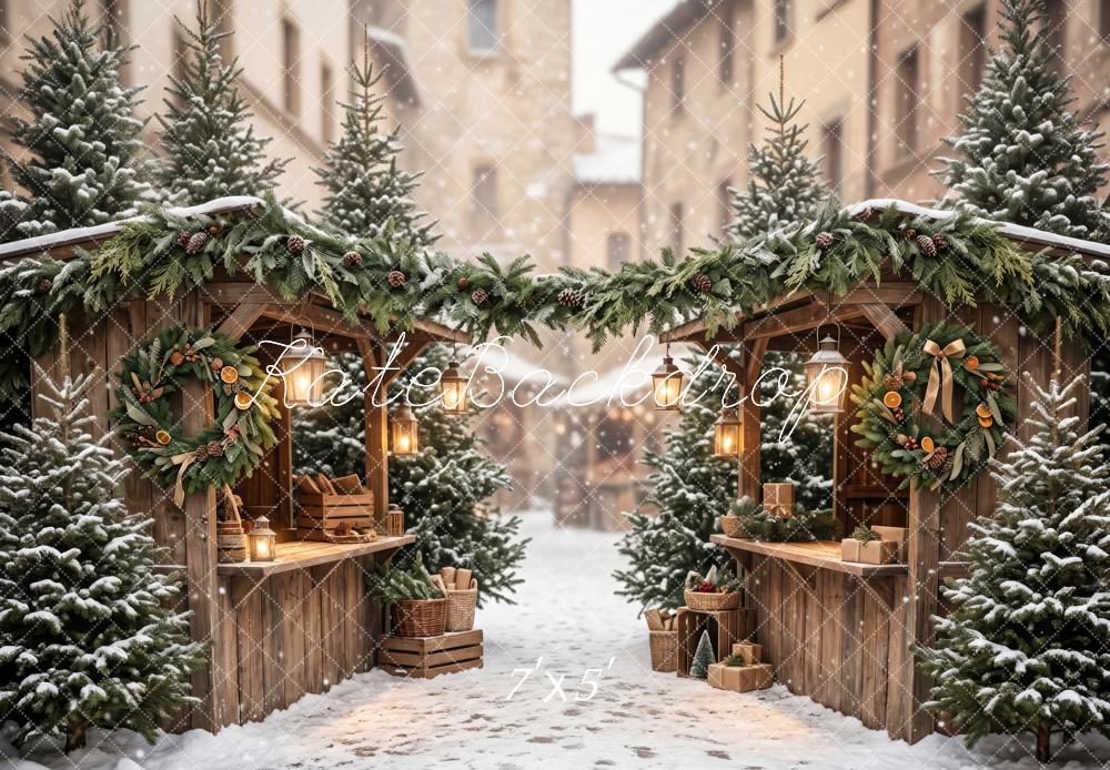 Kate Christmas Snowy Evergreen Market Street Snow Printed Backdrop Designed by Patty Roberts