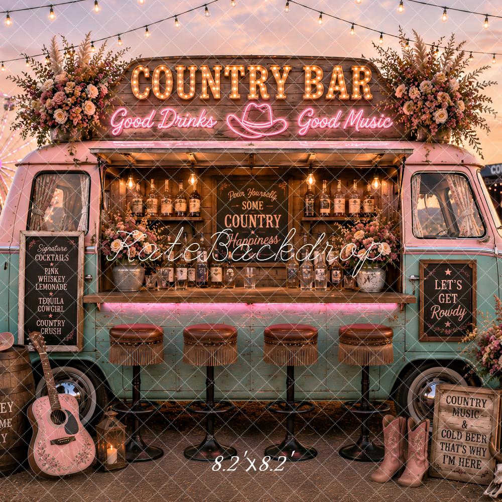 Kate Country Music Bar Pink Floral Van Printed Backdrop Designed by Ashley Paul