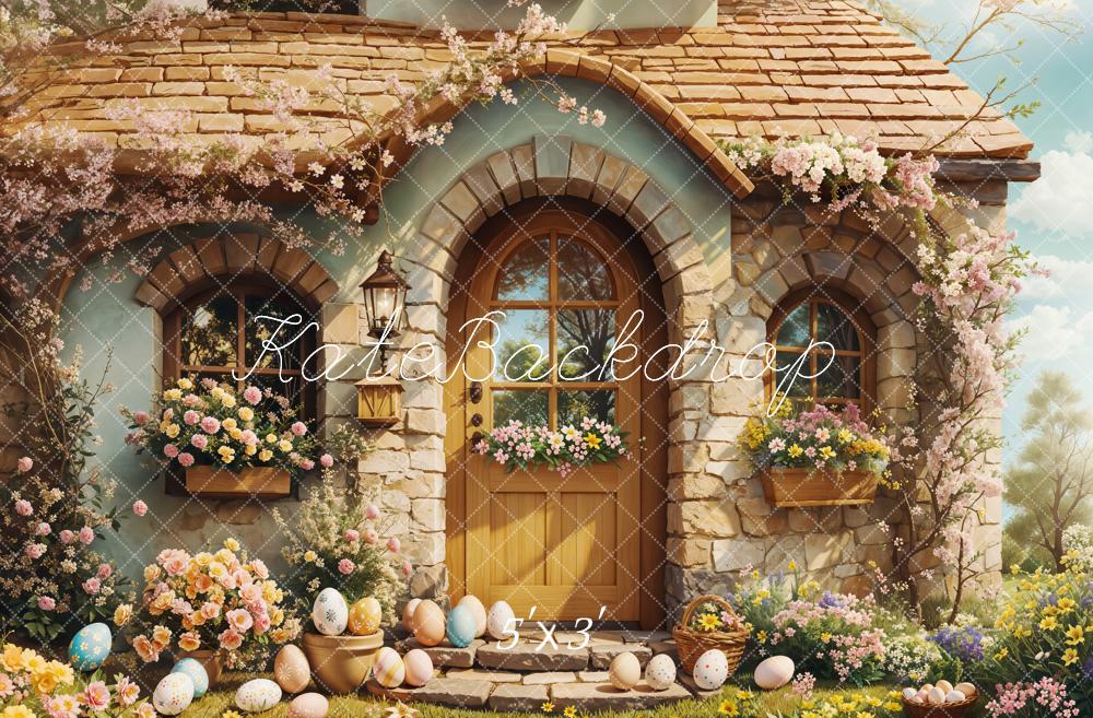 Kate Easter Bunny Cottage Floral Eggs Backdrop Designed by Emetselch
