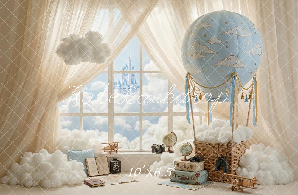 Kate Fairy Fantasy Hot Air Balloon Castle Clouds Window Backdrop Designed by Chain Photography