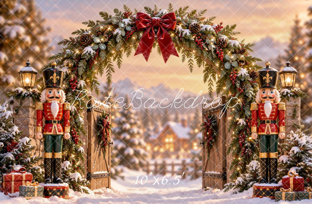 Kate Christmas Nutcracker Snowy Garland Archway Printed Backdrop Designed by Emetselch