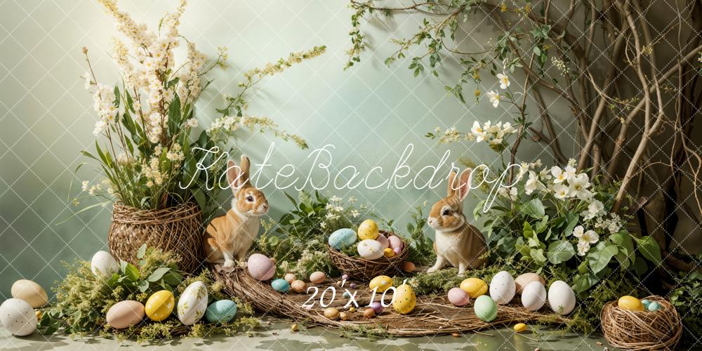 Kate Easter Bunny Pastel Eggs Floral Nest Printed Backdrop Designed by Emetselch