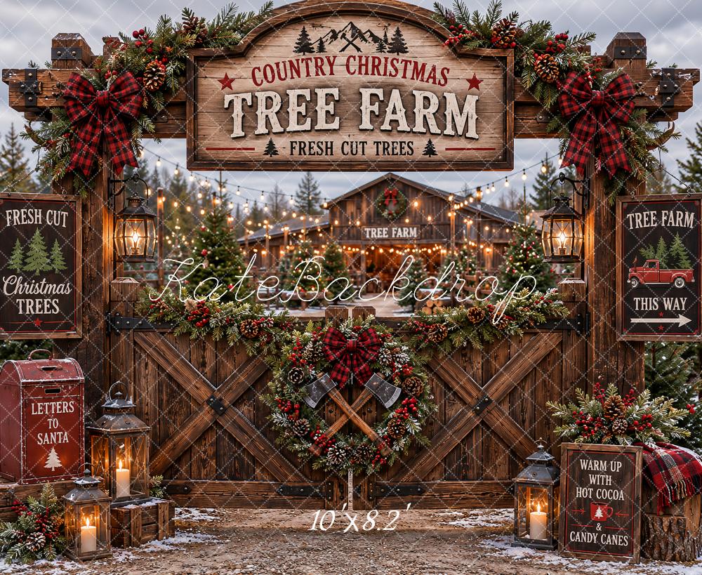 Kate Christmas Tree Farm Rustic Wood Gate Printed Backdrop Designed by Ashley Paul