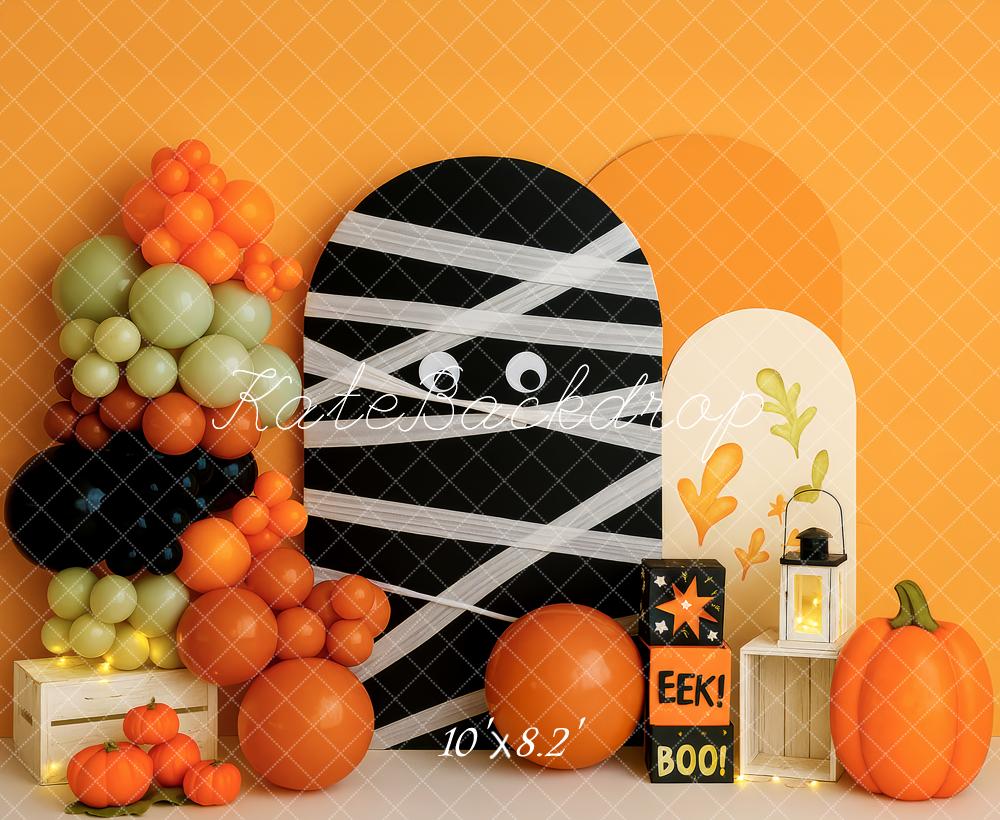 Fondo Naranja de Globo de Momia de Halloween Diseñado por Patty Roberts