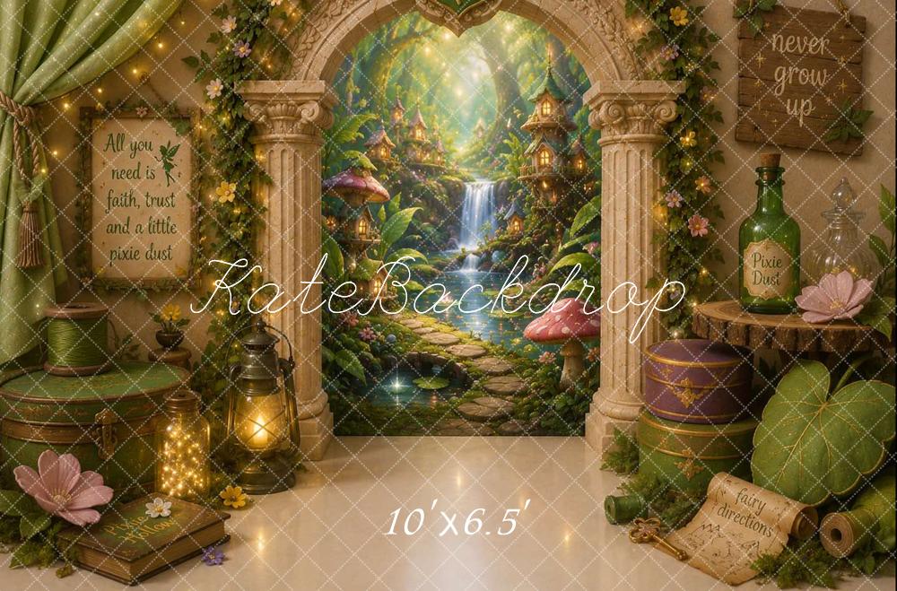 Kate Fairy Fantasy Pixie Grove Passage Green Archway Printed Backdrop Designed by Caitlin Lynch