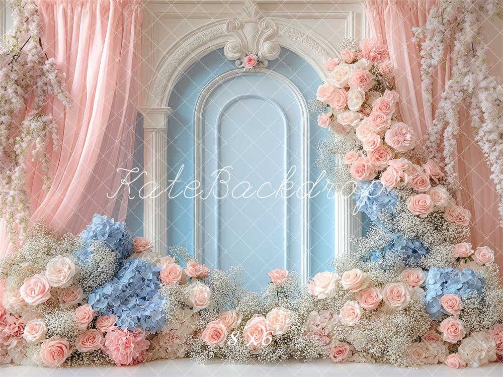 Kate Dreamy Floral Arch Pink Blue Backdrop Designed by Mini MakeBelieve
