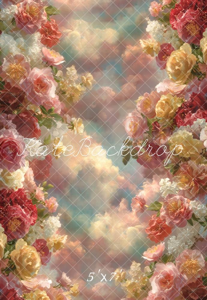 Kate Flower Arch Pastel Clouds Printed Backdrop Designed by GQ