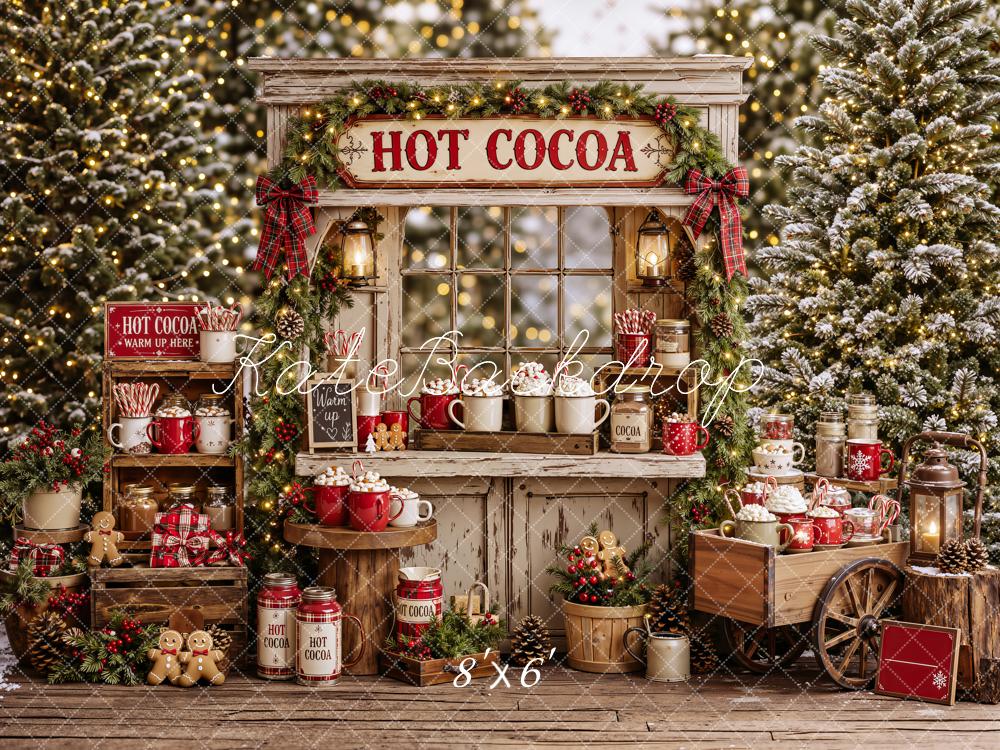 Kate Christmas Hot Cocoa Stand Mugs Shelves Cart Forest Printed Backdrop Designed by Emetselch