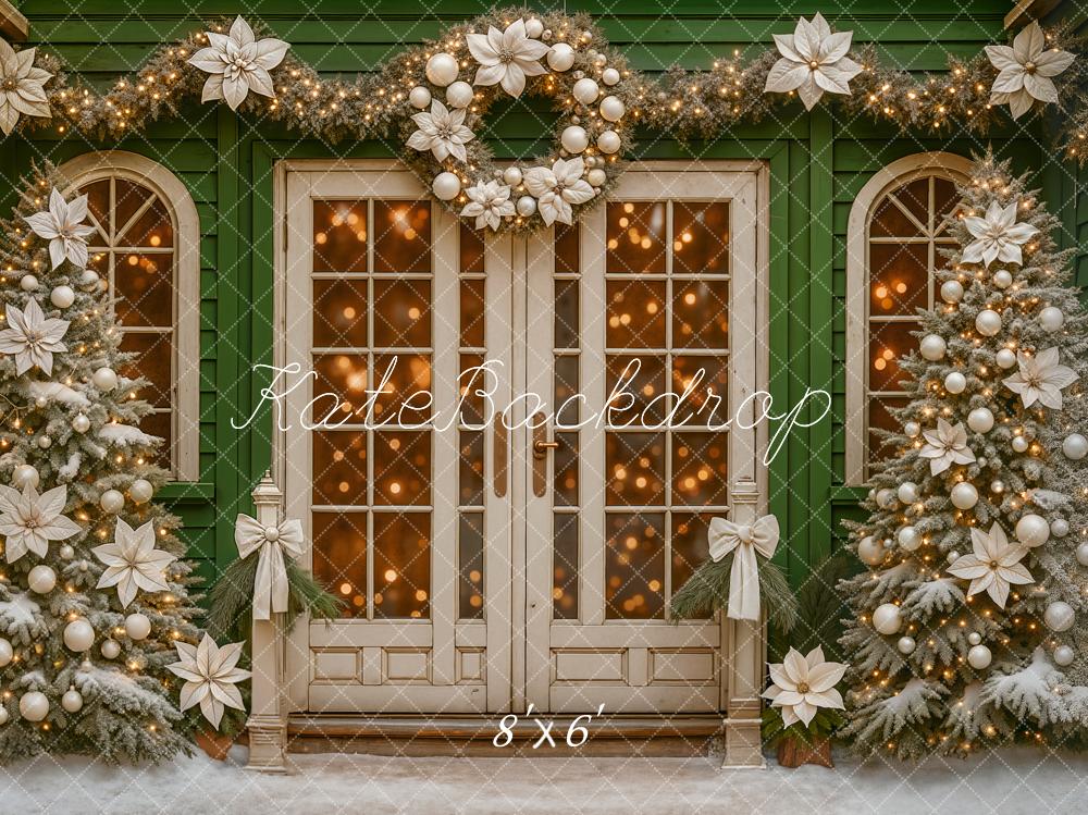 Kate Christmas Trees White Poinsettias Doorway Wreath Backdrop Designed by Ashley Paul