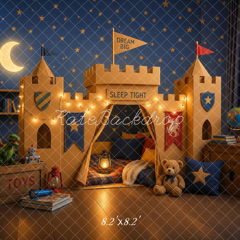 Kate Dreamy Kids Castle Bedroom Tent Toys Moon Stars Blue Wall Printed Backdrop Designed by Ashley Ward