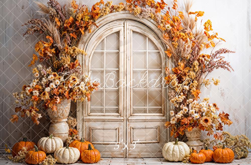 Kate Fall Boho Pumpkin Beige Arched Door Printed Backdrop Designed by Emetselch