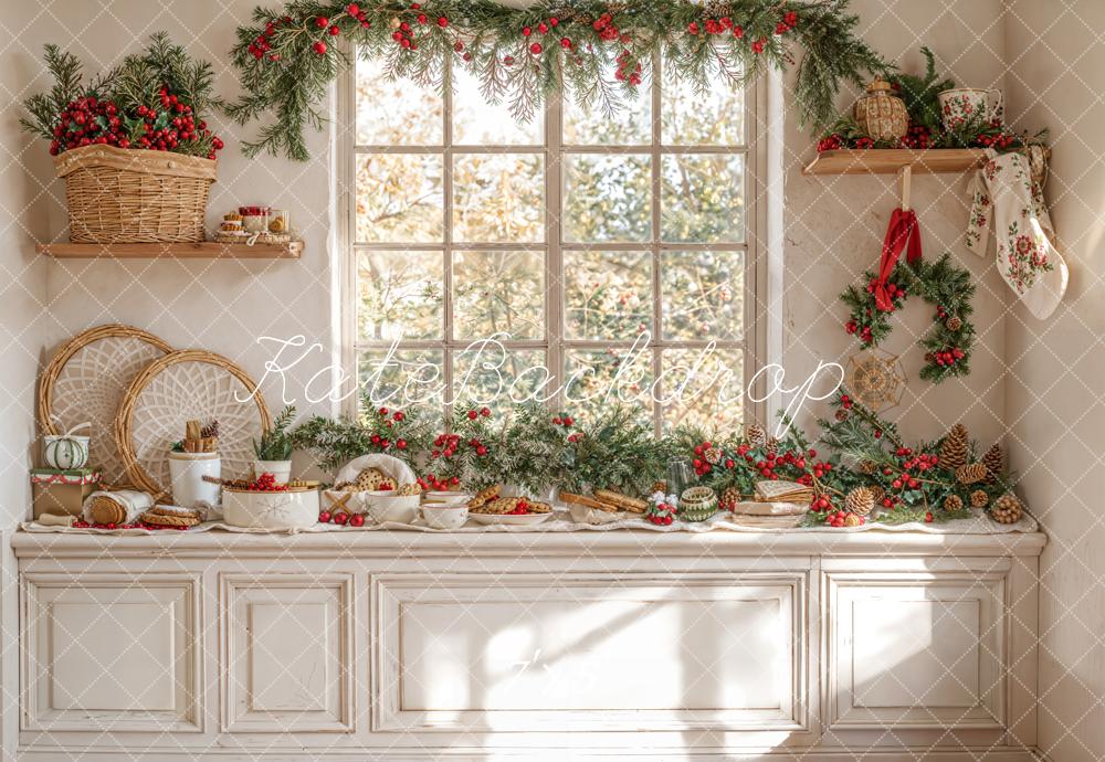 Kate Christmas Kitchen Cabinet Window White Backdrop Designed by Emetselch