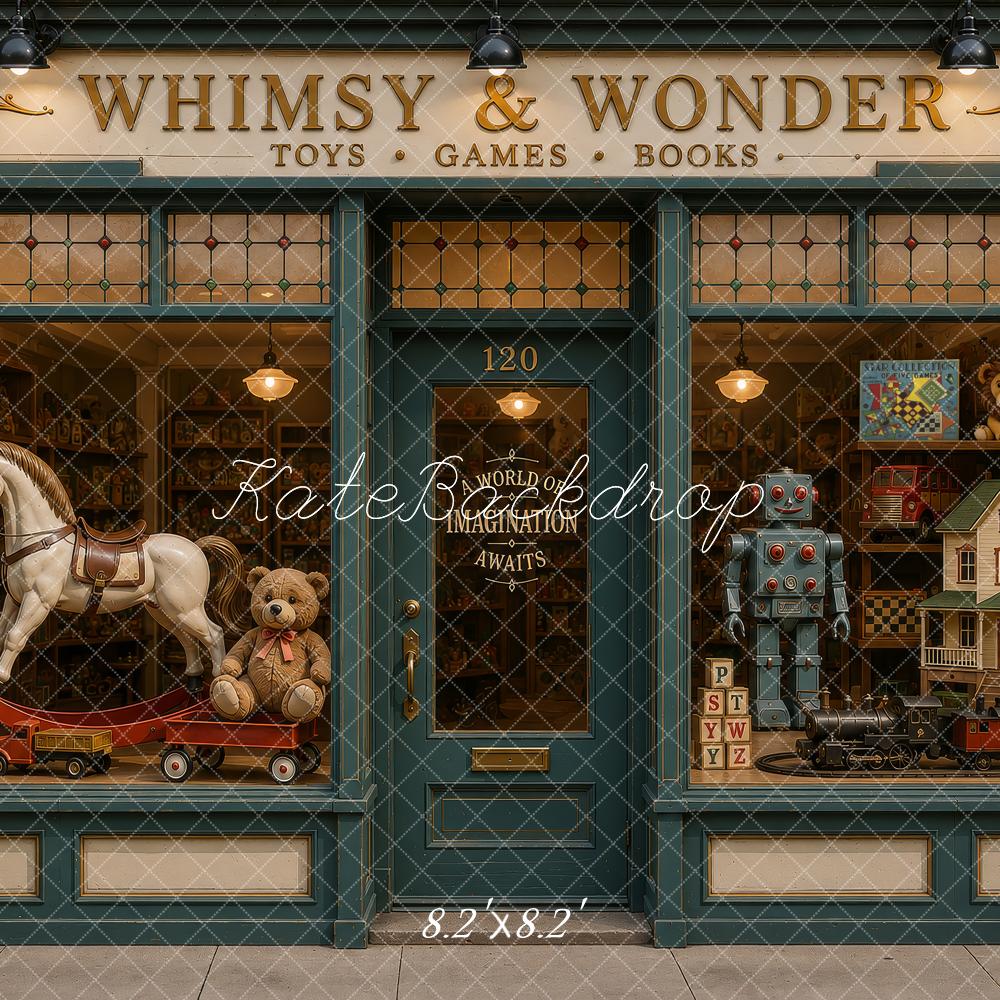 Kate Vintage Toy Store Rocking Horse Robot Dollhouse Window Printed Backdrop Designed by Ashley Ward