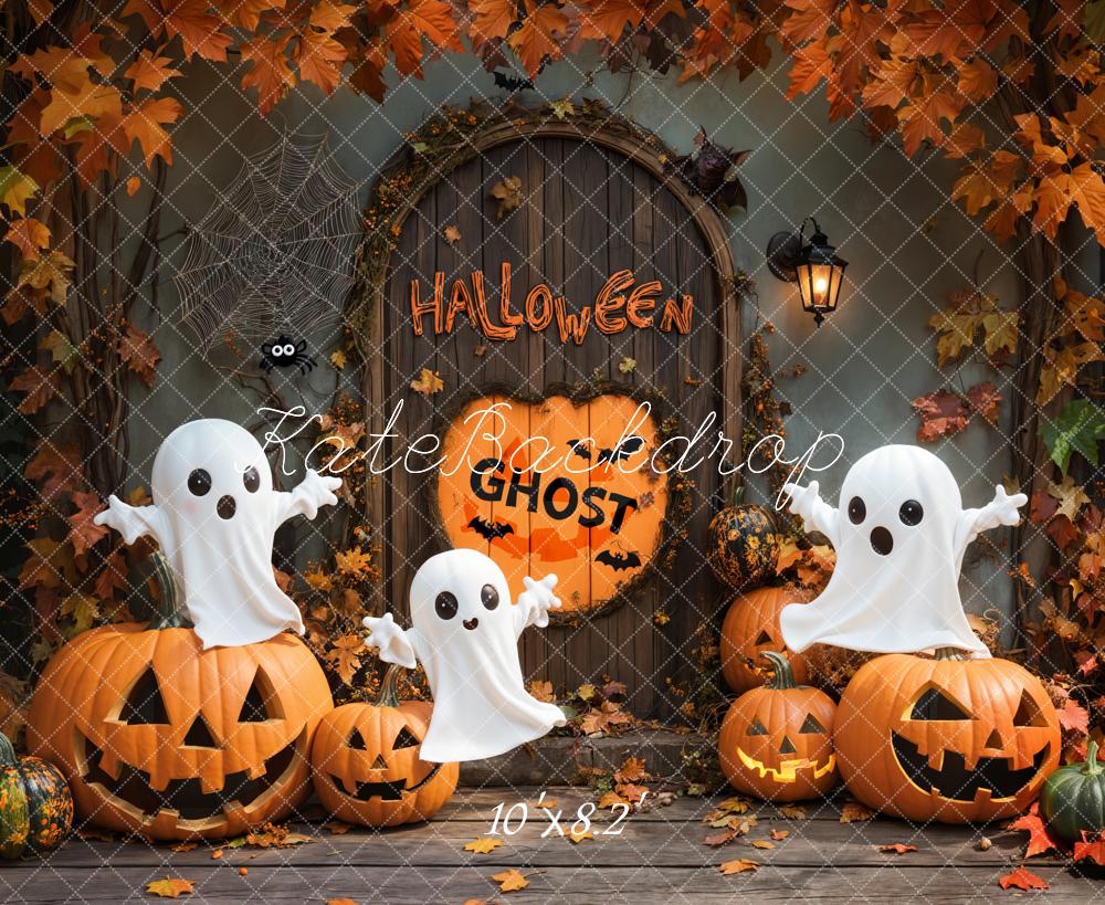 Fondo de puerta vintage de calabaza fantasma de Halloween diseñado por Emetselch