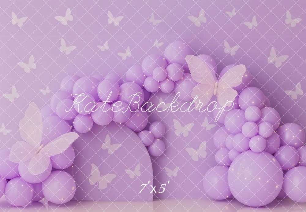 Kate Cake Smash Purple Balloon Arch Butterfly Backdrop Designed by Patty Roberts