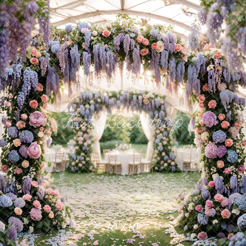 Kate Spring Flower Arch Pastel Floral Garden Printed Backdrop Designed by Emetselch