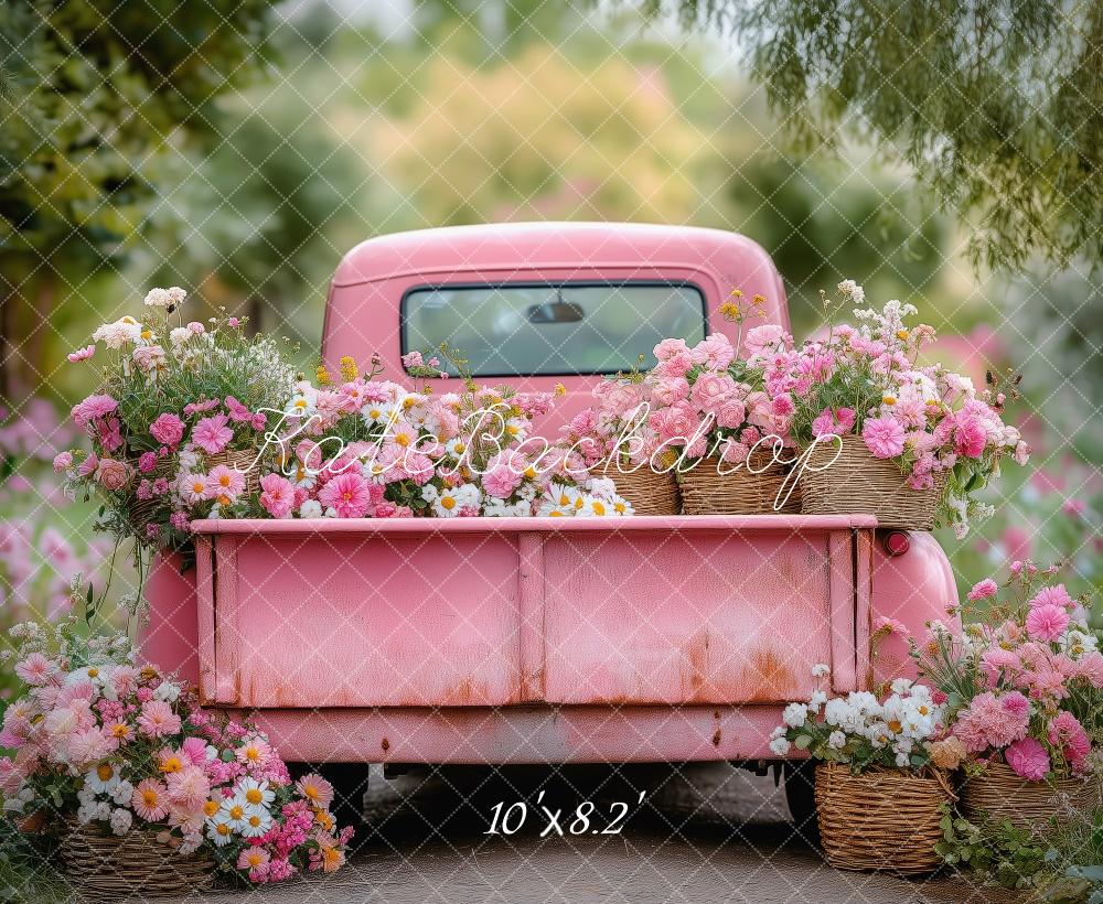 Fondo de flores de camión rosa vintage diseñado por Patty Roberts