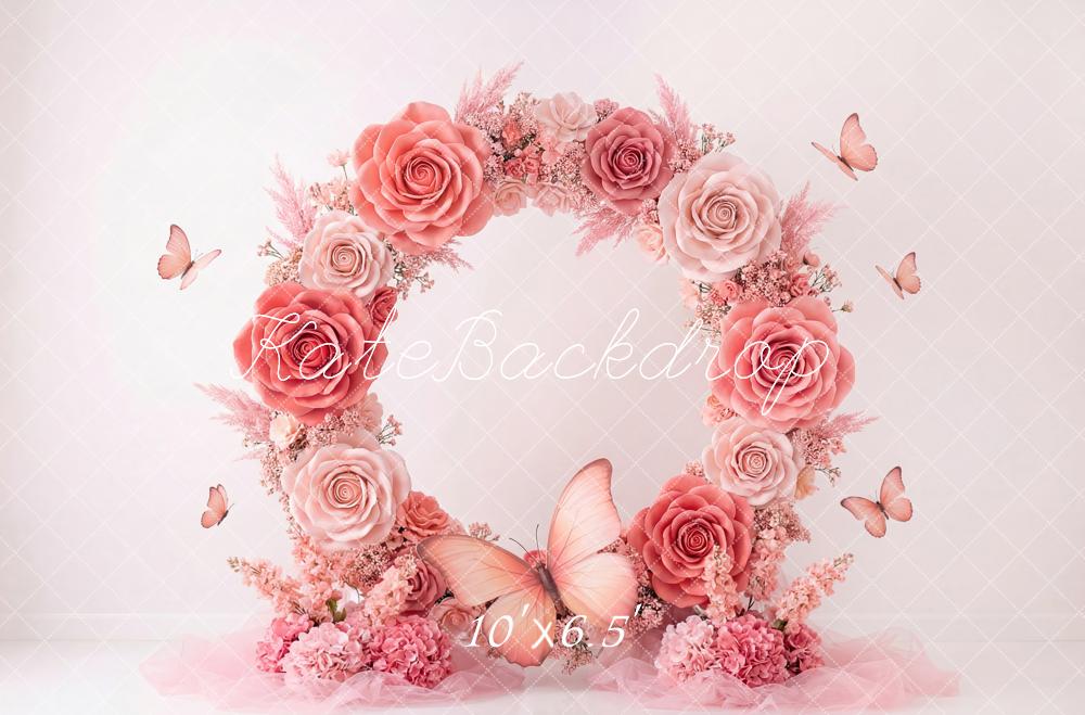 Kate Mother's Day Flower Arch Pink Roses Butterflies Printed Backdrop Designed by Patty Roberts