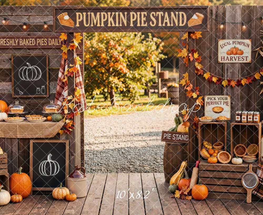 Kate Fall Pumpkin Pie Stand Harvest Market Outdoor Printed Backdrop Designed by Mini MakeBelieve