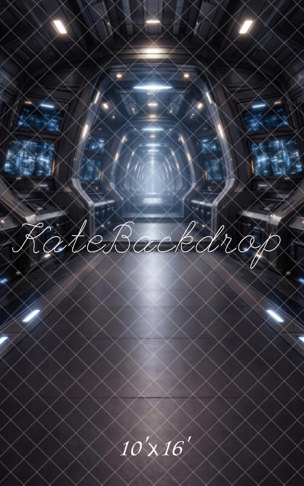 Kate Sweep Futuristic Spaceship Corridor Blue Lights Printed Backdrop Designed by Vertigo Productions