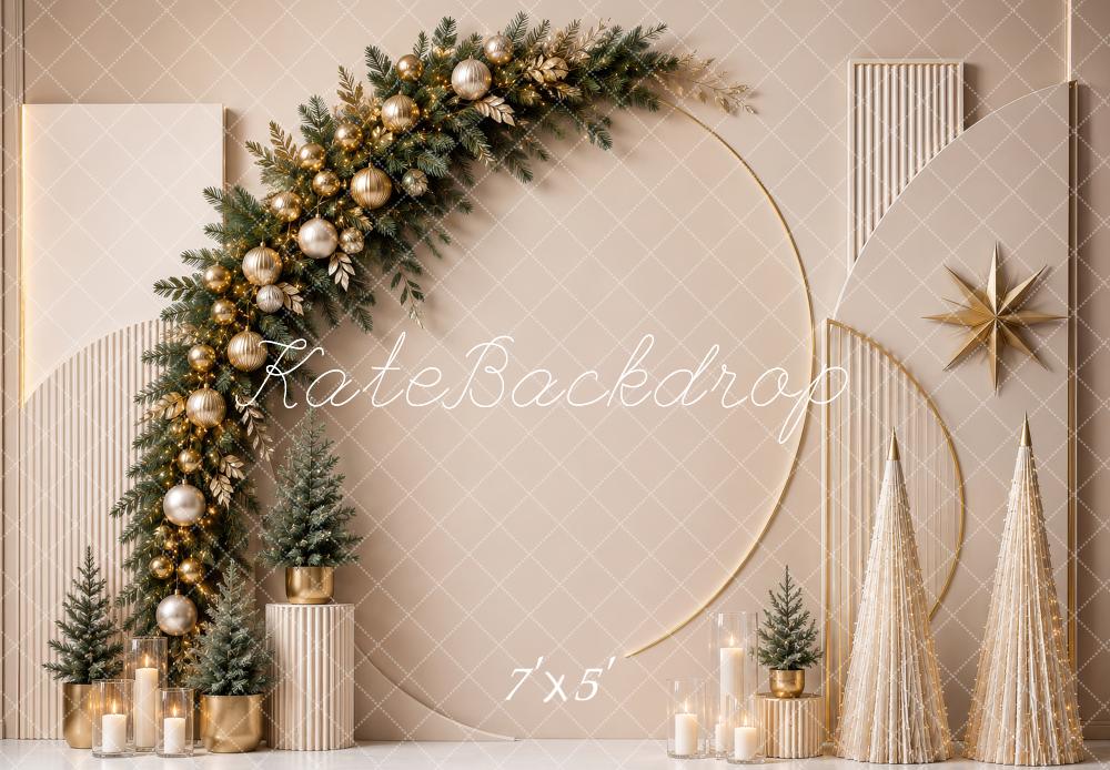 Kate Christmas Garland Arch Geometric Beige Trees Printed Backdrop Designed by Shutter Swan Studios