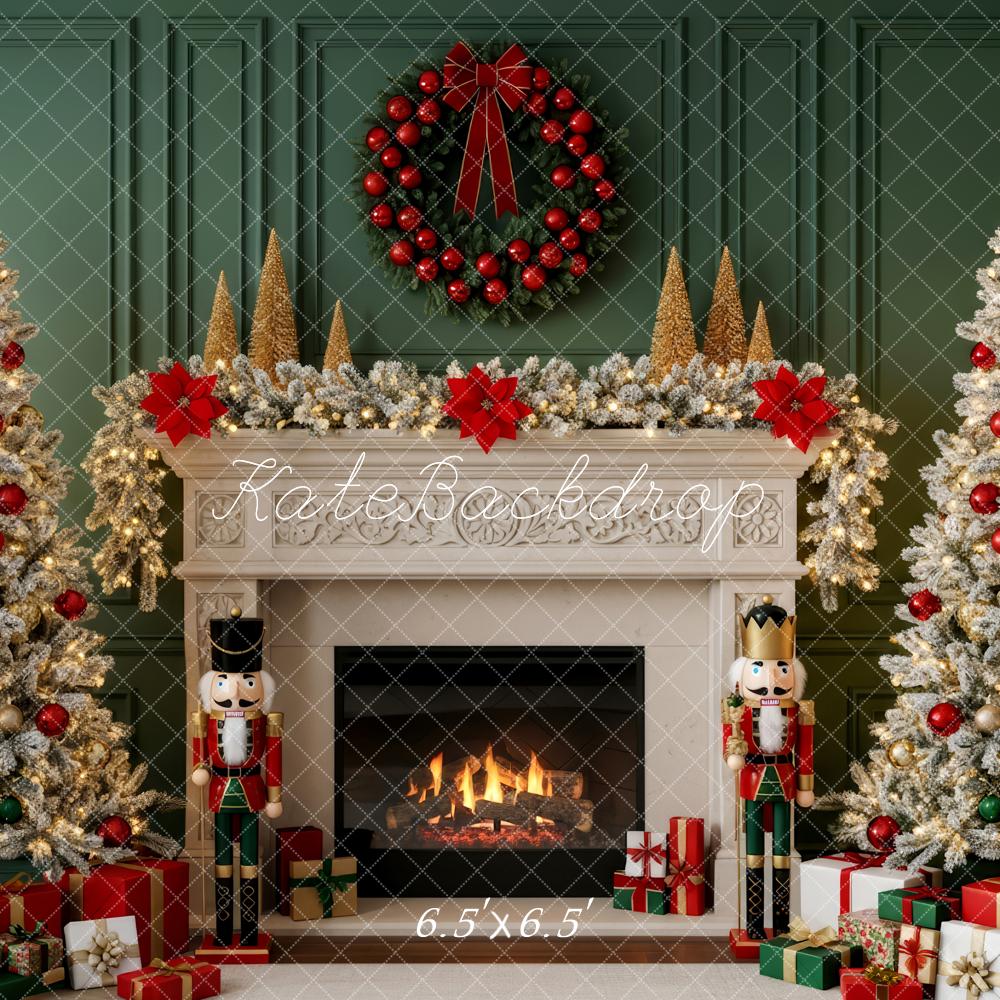 Kate Christmas Fireplace Christmas Tree Nutcracker Wreath Backdrop Designed by Patty Roberts