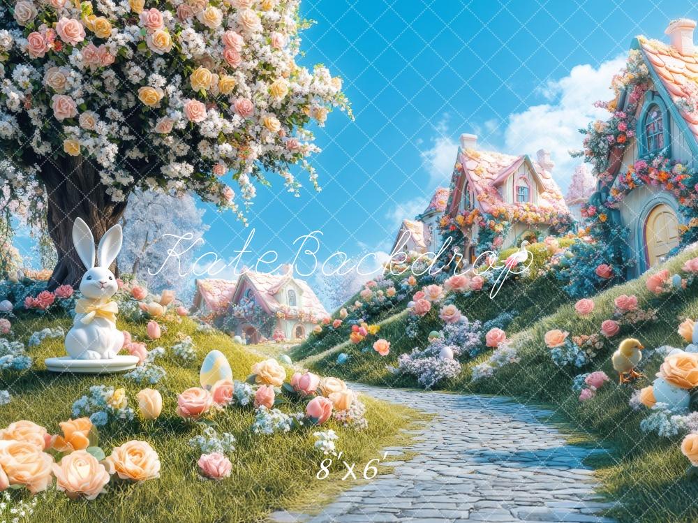 Easter Bunny Village Hill Path Foto Achtergrond Designed by Mini MakeBelieve