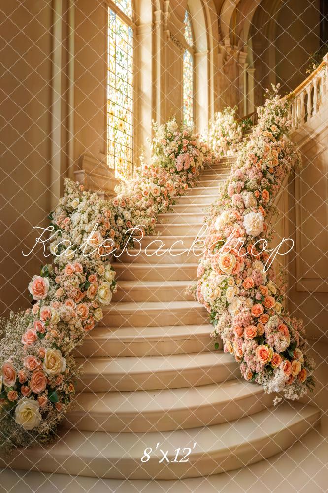 Kate Spring Cascading Stairs Floral Wedding Backdrop Designed by Emetselch