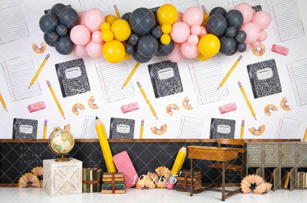 Kate Back To School Classroom Desk Balloons Printed Backdrop Designed by Patty Roberts