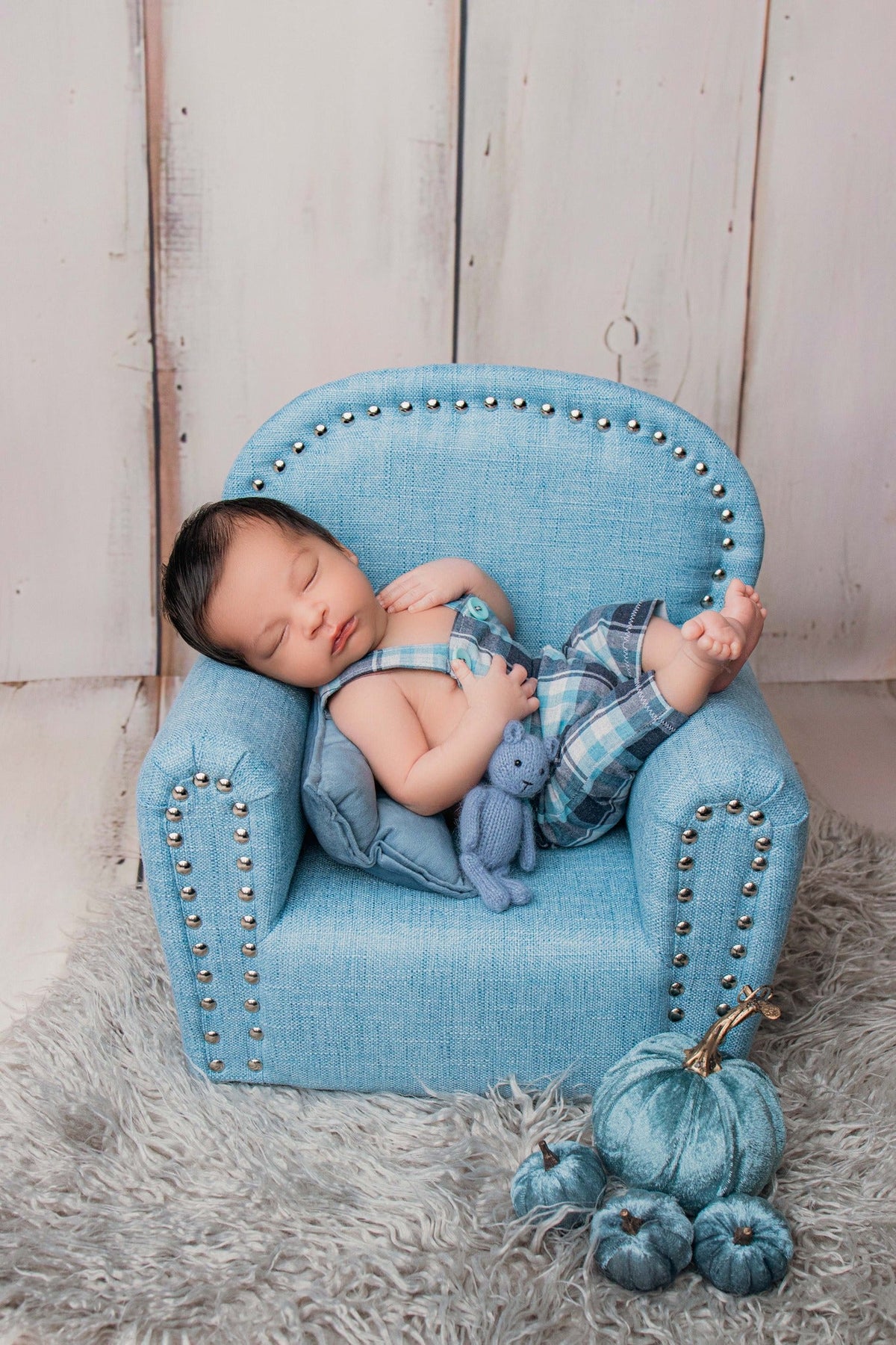 RTS Kate Blue Fabric Mini Sofa with Rivet Newborn Props for Photography US ONLY