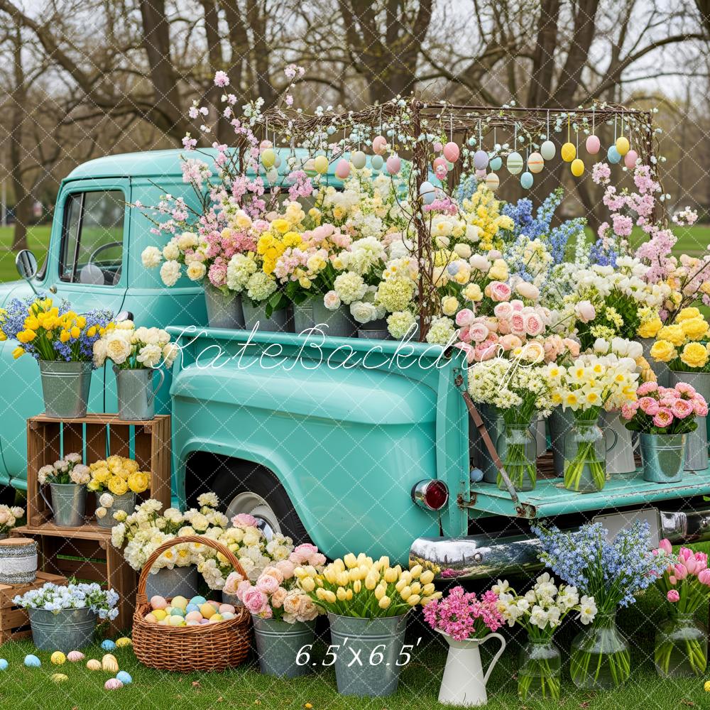 Kate Easter Truck Pastel Flowers Eggs Printed Backdrop Designed by Patty Roberts